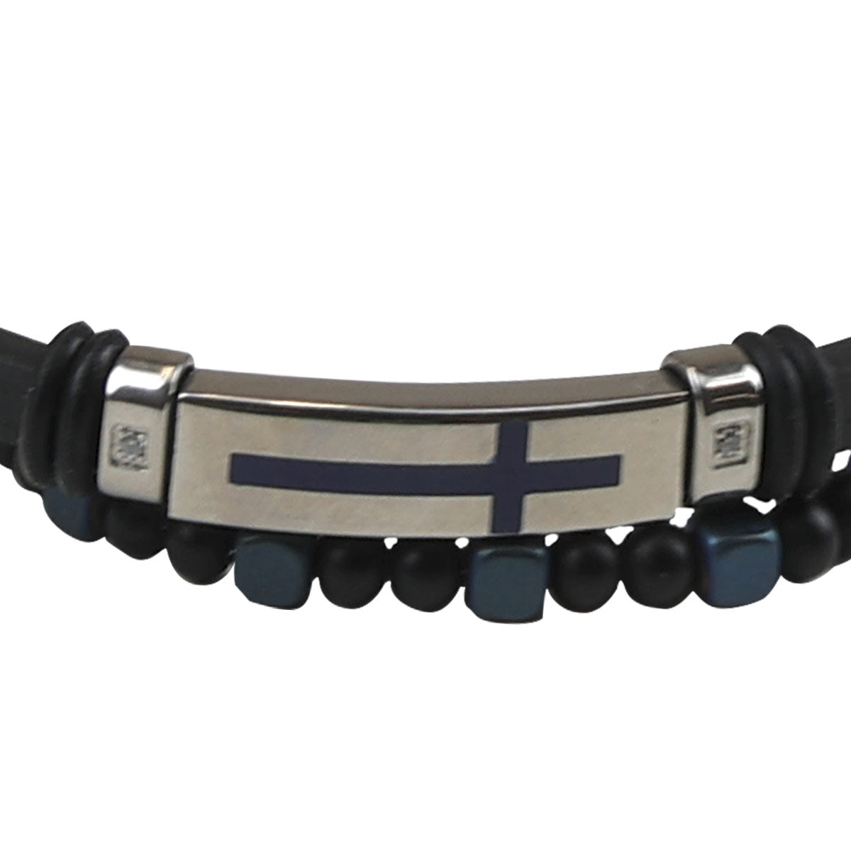 Kerusso Mens Bracelet Cross Bead Leather