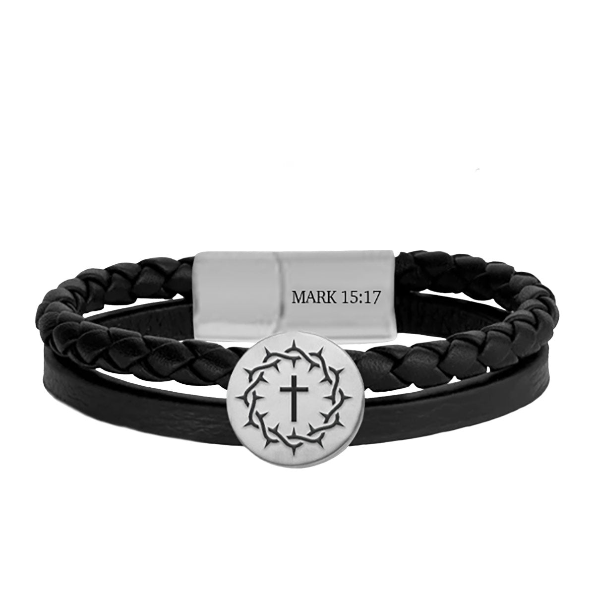 Kerusso Mens Bracelet Crown Cross Braided Metal