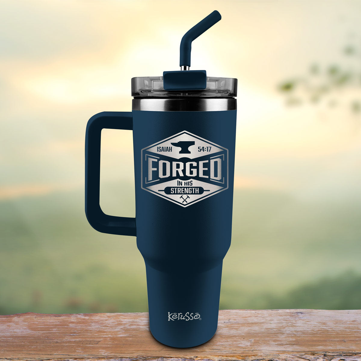 Kerusso 40 oz Stainless Steel Mug With Straw Forged